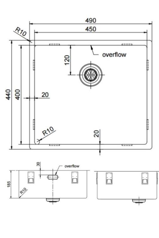 Pure.Sink Exclusivo Évier en inox 45x40 cm rayon de 10mm sous plan, à fleur et en saillie PEX4540-02