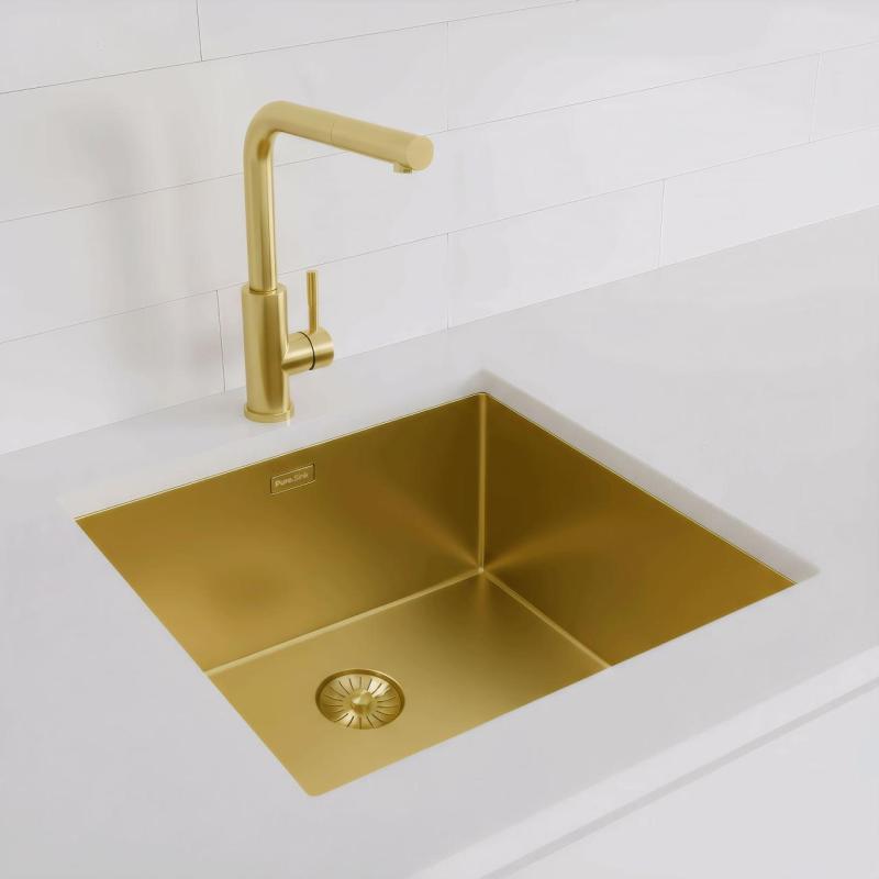 Pure.Sink Exclusivo Évier en or 45x40 cm rayon de 10mm sous-comptoir, installation à fleur et montage en surface PEX4540-60