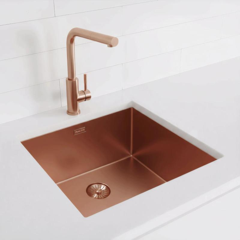 Pure.Sink Exclusivo Évier en cuivre 45x40 cm 10mm rayon sous-plan, à fleur et surélévation PEX4540-62