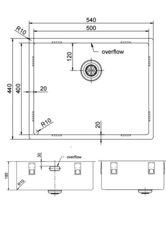 Pure.Sink Exclusivo évier en métal de couleur canon de fusil 50x40 cm avec un rayon de 10mm, sous-meuble, à fleur et surélévation PEX5040-61