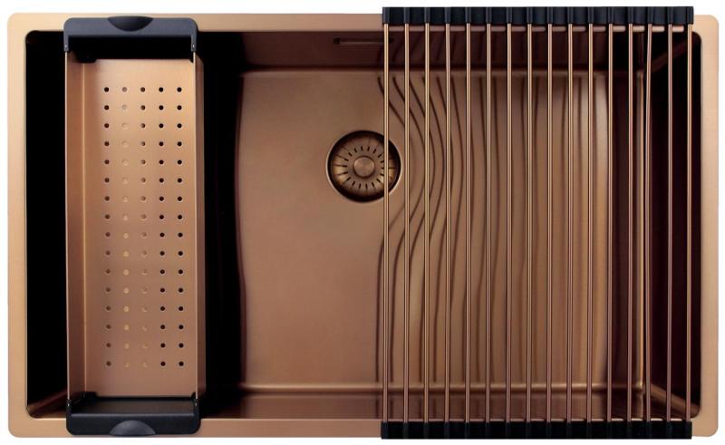 Pure.Sink Exclusivo grand évier en cuivre 70x40 cm rayon de 10mm sous-plan, à fleur et à poser PEX7040-62