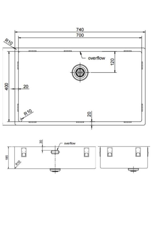 Pure.Sink Exclusivo grand évier en cuivre 70x40 cm rayon de 10mm sous-plan, à fleur et à poser PEX7040-62