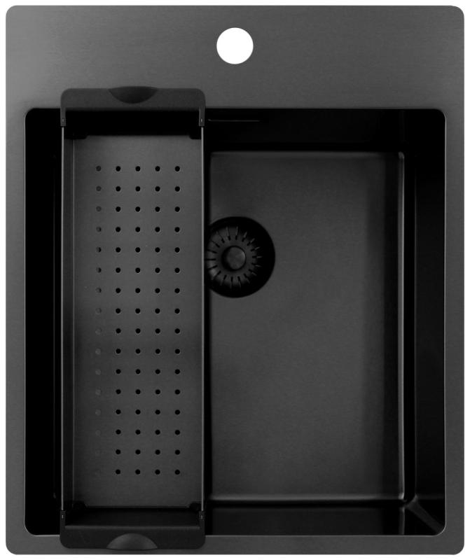 Pure.Sink Exclusivo Gun Metal évier 44x52 cm Tapwing avec trou de robinet 10mm rayon PEX4040T-61