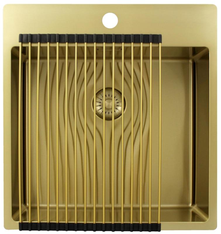 Pure.Sink Exclusivo évier doré 49x52 cm Tapwing avec banque de trous de robinet rayon 10mm PEX4540T-60