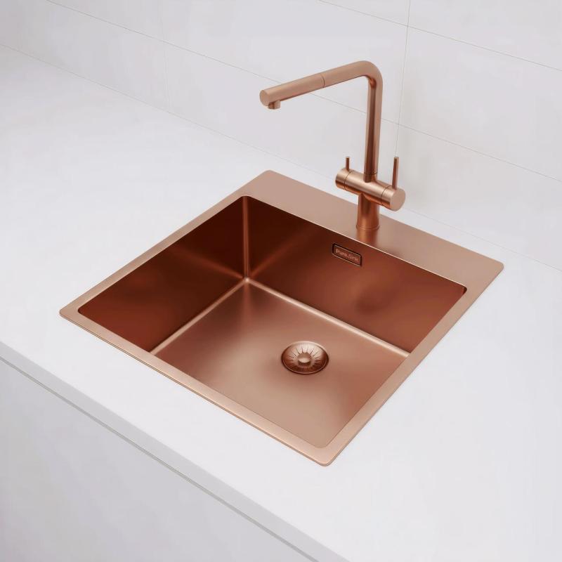 Pure.Sink Exclusivo Évier en cuivre 49x52 cm Tapwing avec trou pour robinet rayon 10mm PEX4540T-62