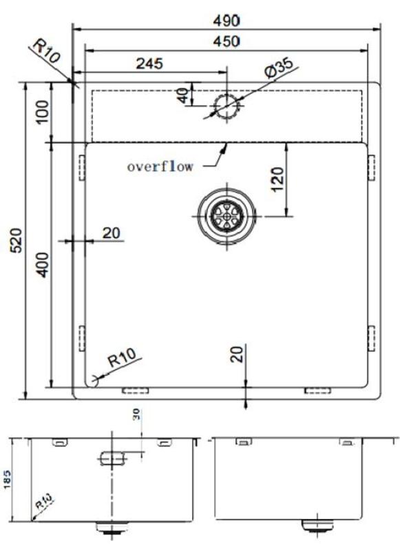 Pure.Sink Exclusivo Évier en cuivre 49x52 cm Tapwing avec trou pour robinet rayon 10mm PEX4540T-62