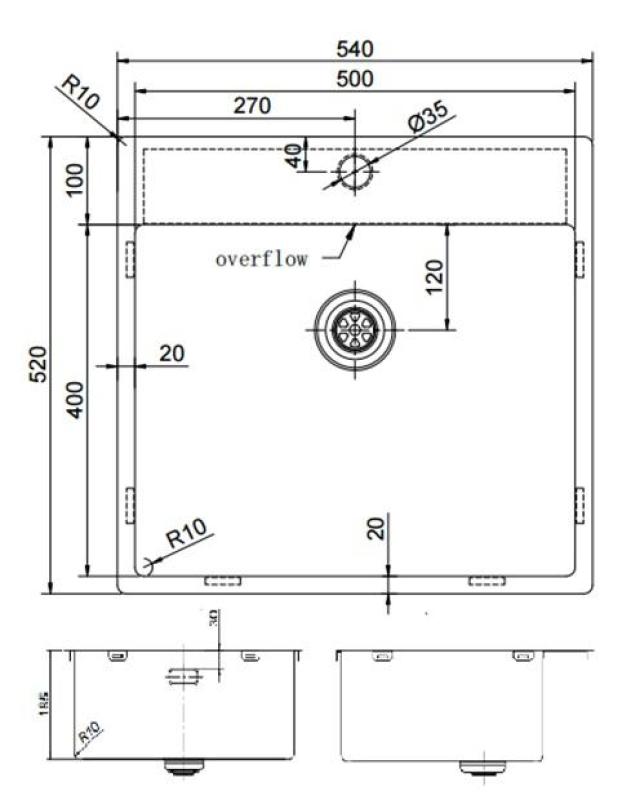 Pure.Sink Exclusivo Gun Metal évier 54x52 cm Tapwing avec trou de robinet 10mm radius PEX5040T-61