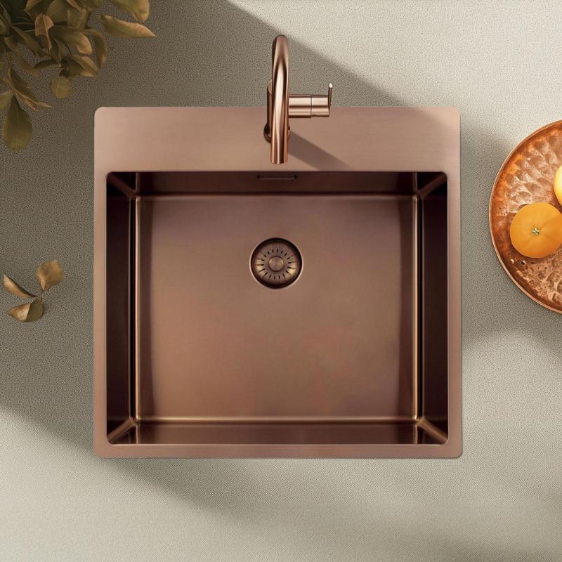 Pure.Sink Exclusivo Évier en cuivre 54x52 cm Tapwing avec trou pour robinet rayon 10mm PEX5040T-62