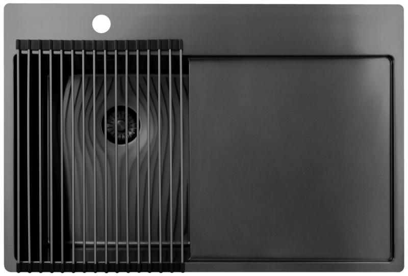Pure.Sink Exclusivo Gun Metal petit évier avec égouttoir 78x52 cm Tapwing à gauche PEX3478LT-61