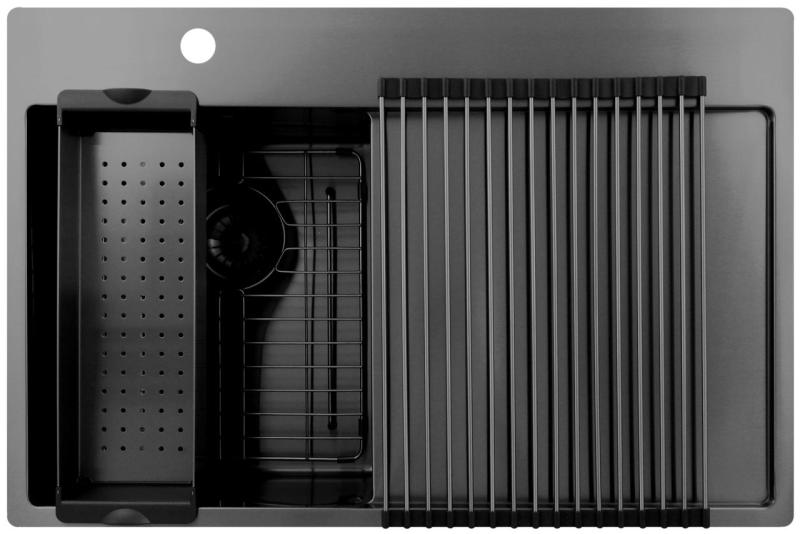 Pure.Sink Exclusivo Gun Metal petit évier avec égouttoir 78x52 cm Tapwing à gauche PEX3478LT-61