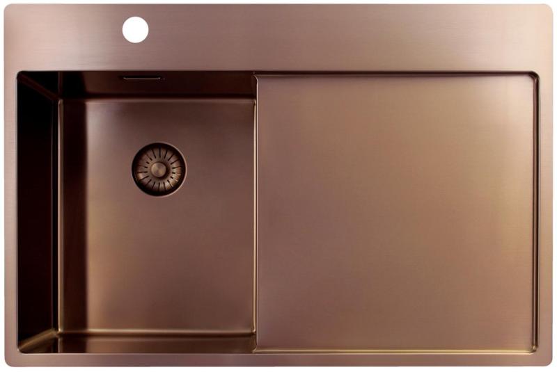 Pure.Sink Exclusivo Cuve en cuivre petite avec égouttoir 78x52 cm Tapwing à gauche PEX3478LT-62