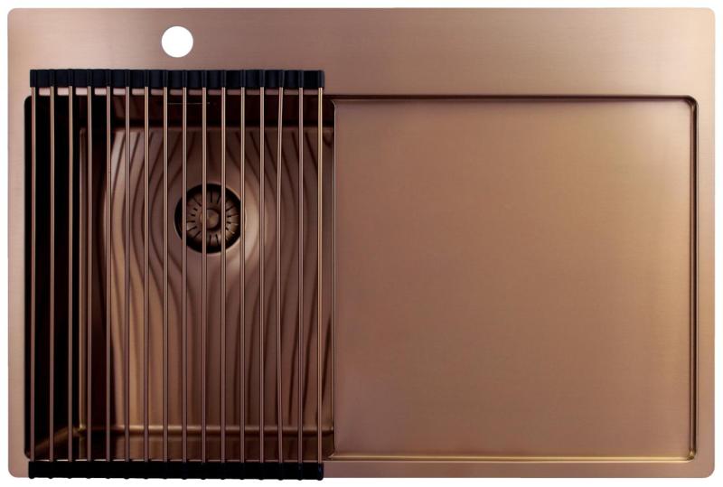 Pure.Sink Exclusivo Cuve en cuivre petite avec égouttoir 78x52 cm Tapwing à gauche PEX3478LT-62