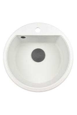 GraniteMy Bremen évier rond en granit de 43 cm blanc encastrable et sous-meuble avec trou pour robinet et bouchon noir 1208971312