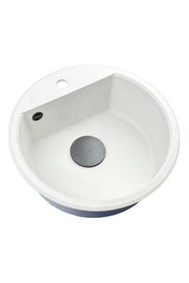 GraniteMy Bremen évier rond en granit de 43 cm blanc encastrable et sous-meuble avec trou pour robinet et bouchon noir 1208971312