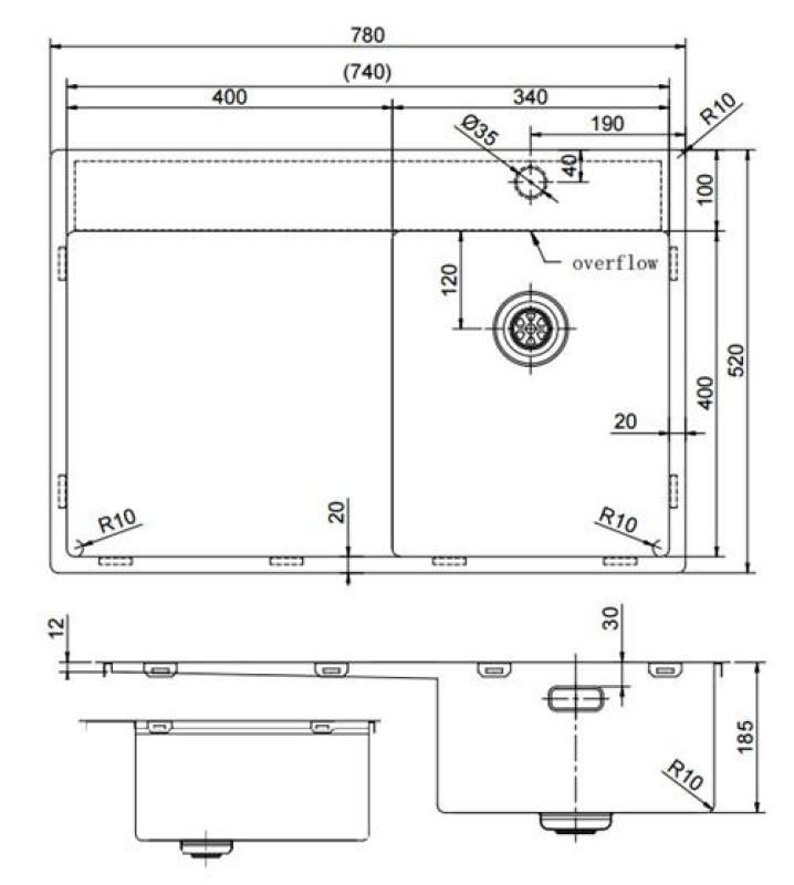 Pure.Sink Exclusivo Petit évier doré avec égouttoir 78 x 52 cm Robinet à levier droit PEX3478RT-60