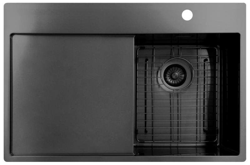 Pure.Sink Exclusivo Gun Metal petit évier avec zone d'égouttage 78x52 cm Tapwing à droite PEX3478RT-61