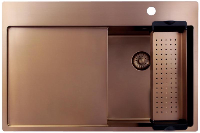 Pure.Sink Exclusivo Petit évier en cuivre avec égouttoir 78x52 cm Tapwing à droite PEX3478RT-62