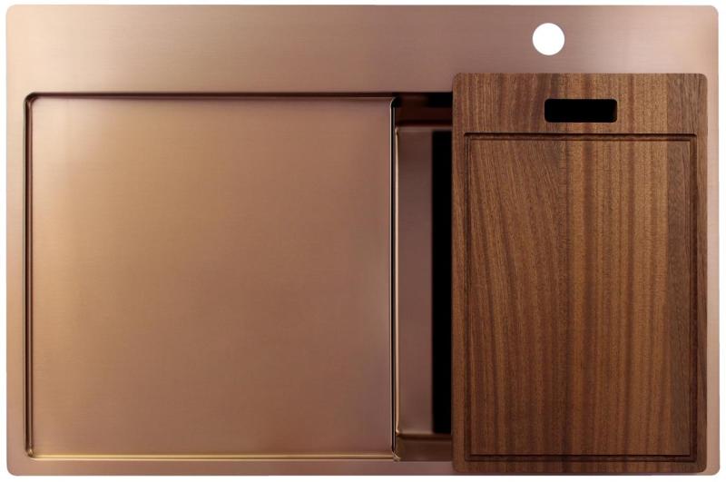 Pure.Sink Exclusivo Petit évier en cuivre avec égouttoir 78x52 cm Tapwing à droite PEX3478RT-62