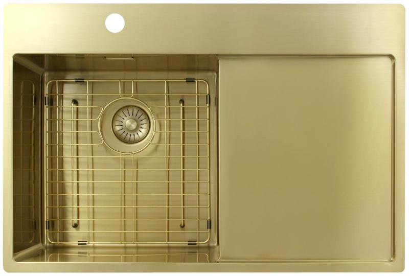 Pure.Sink Exclusivo Évier doré avec égouttoir 78 x 52 cm Robinet à levier gauche PEX4078LT-60