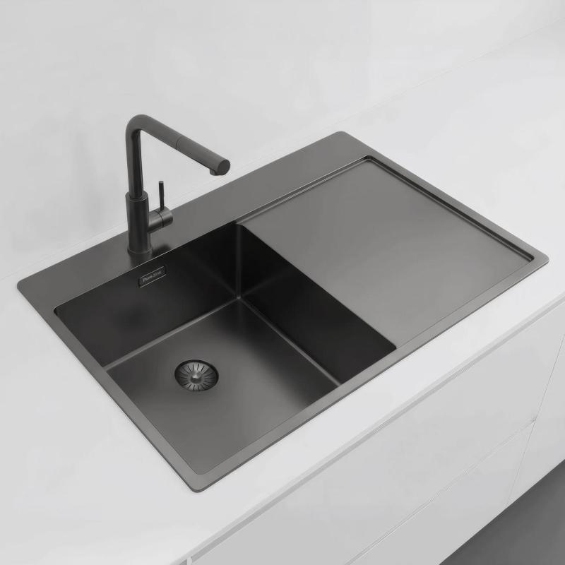 Pure.Sink Exclusivo Gun Metal évier avec égouttoir 78x52 cm Tapwing à gauche PEX4078LT-61