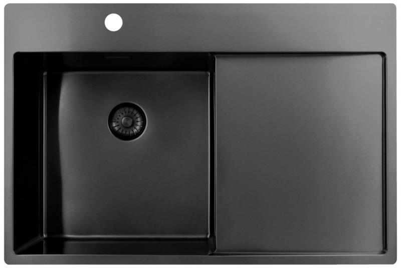 Pure.Sink Exclusivo Gun Metal évier avec égouttoir 78x52 cm Tapwing à gauche PEX4078LT-61