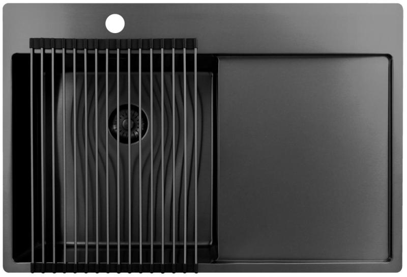 Pure.Sink Exclusivo Gun Metal évier avec égouttoir 78x52 cm Tapwing à gauche PEX4078LT-61