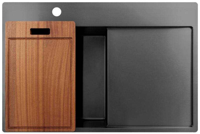 Pure.Sink Exclusivo Gun Metal évier avec égouttoir 78x52 cm Tapwing à gauche PEX4078LT-61