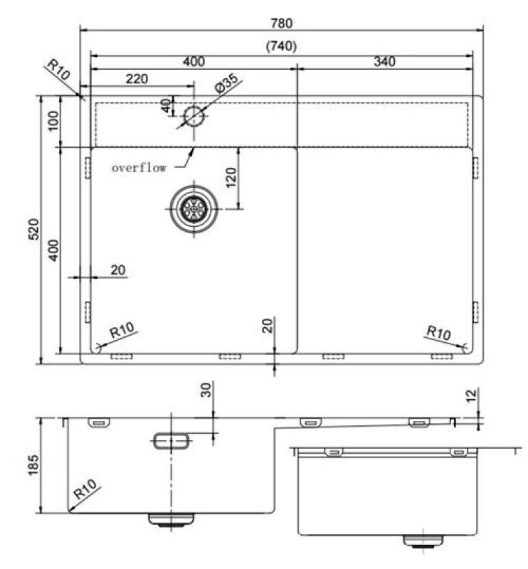 Pure.Sink Exclusivo Gun Metal évier avec égouttoir 78x52 cm Tapwing à gauche PEX4078LT-61