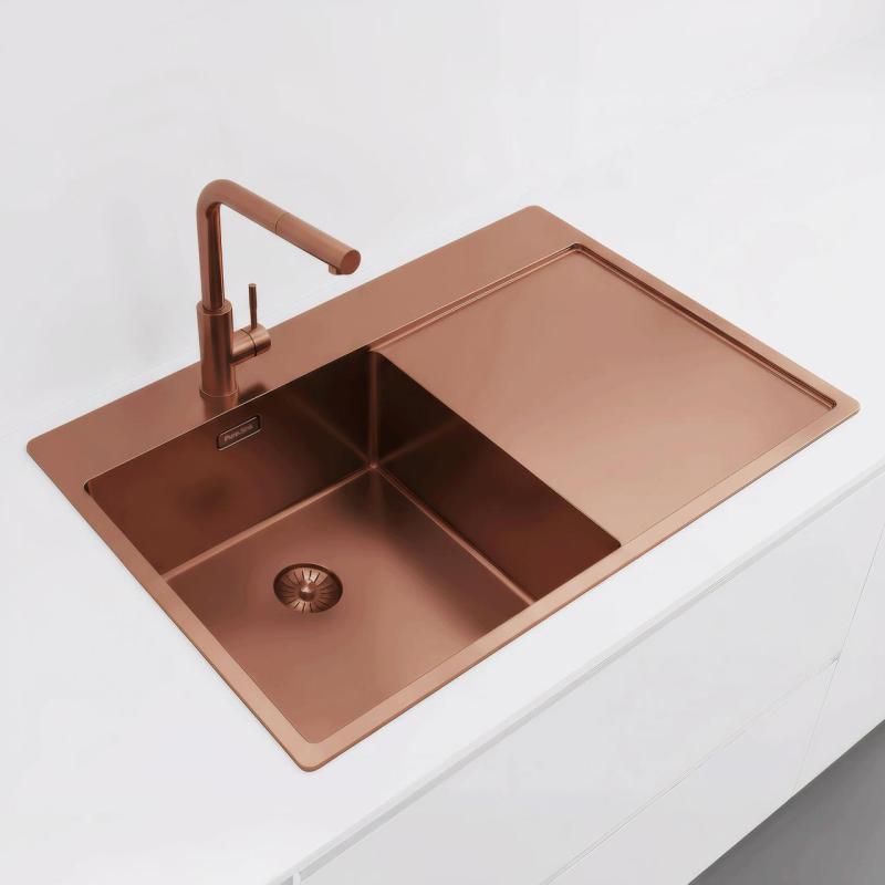 Pure.Sink Exclusivo Évier en cuivre avec égouttoir 78x52 cm Tapwing à gauche PEX4078LT-62