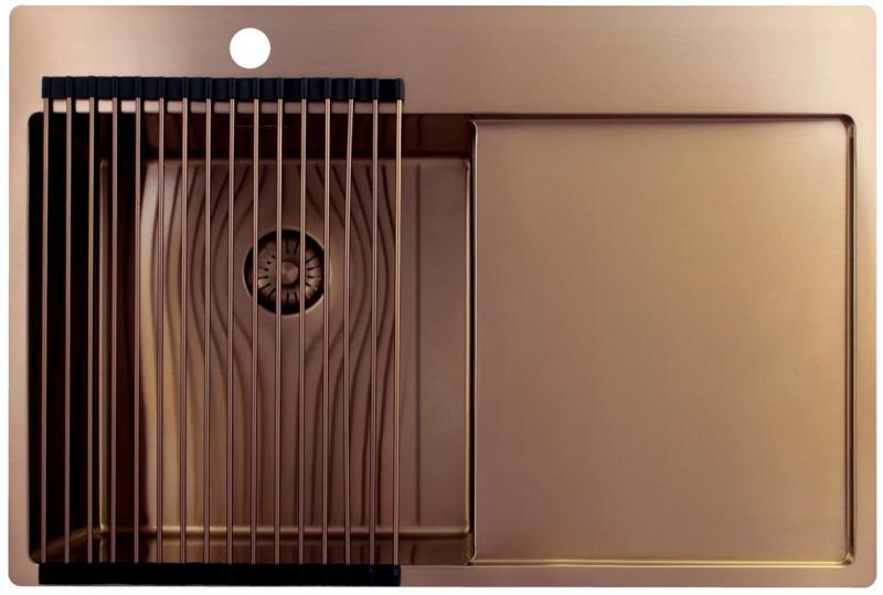 Pure.Sink Exclusivo Évier en cuivre avec égouttoir 78x52 cm Tapwing à gauche PEX4078LT-62