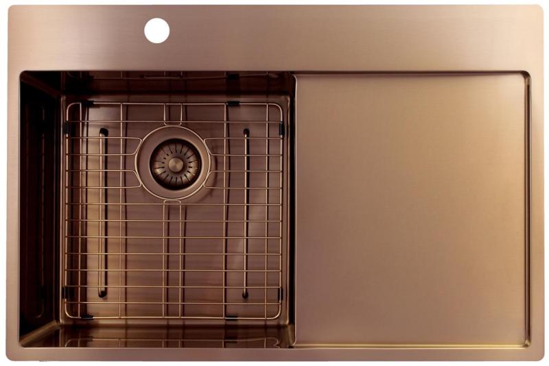 Pure.Sink Exclusivo Évier en cuivre avec égouttoir 78x52 cm Tapwing à gauche PEX4078LT-62