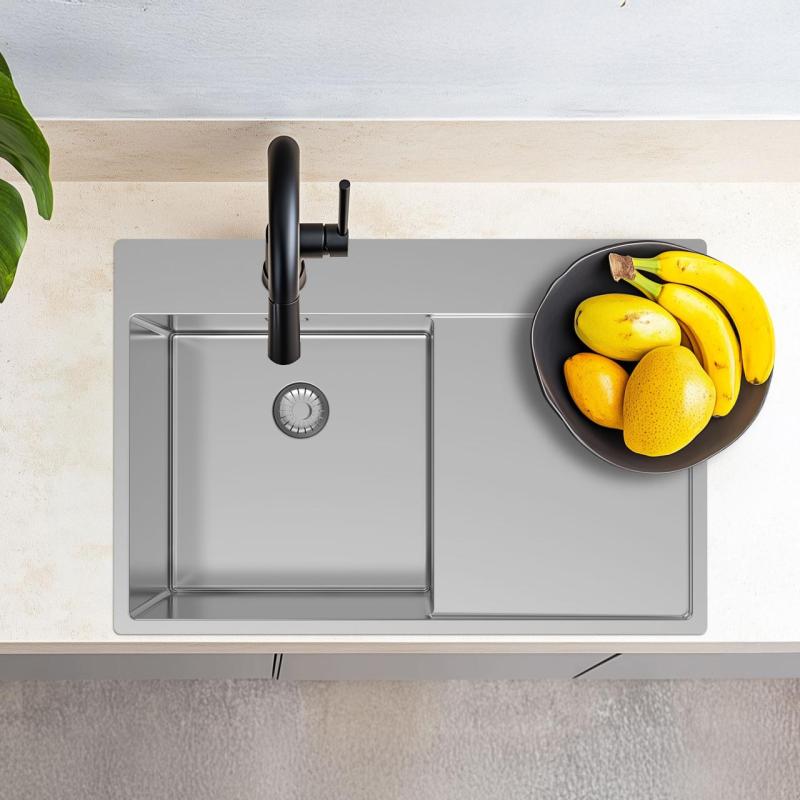 Pure.Sink Exclusivo stainless steel sink with draining area 78x52 cm Tapwing right PEX4078RT-02