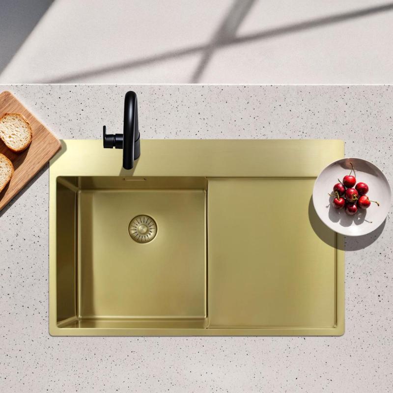 Pure.Sink Exclusivo Évier doré avec égouttoir 78 x 52 cm Robinet à levier droit PEX4078RT-60