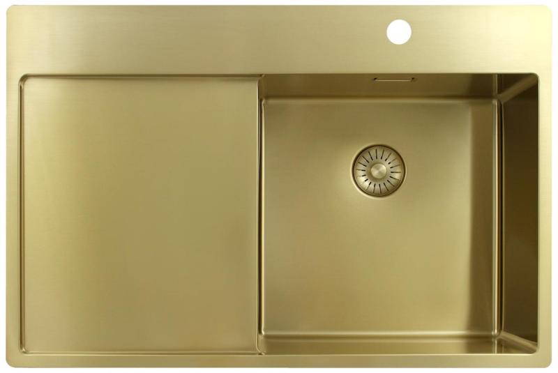 Pure.Sink Exclusivo Évier doré avec égouttoir 78 x 52 cm Robinet à levier droit PEX4078RT-60