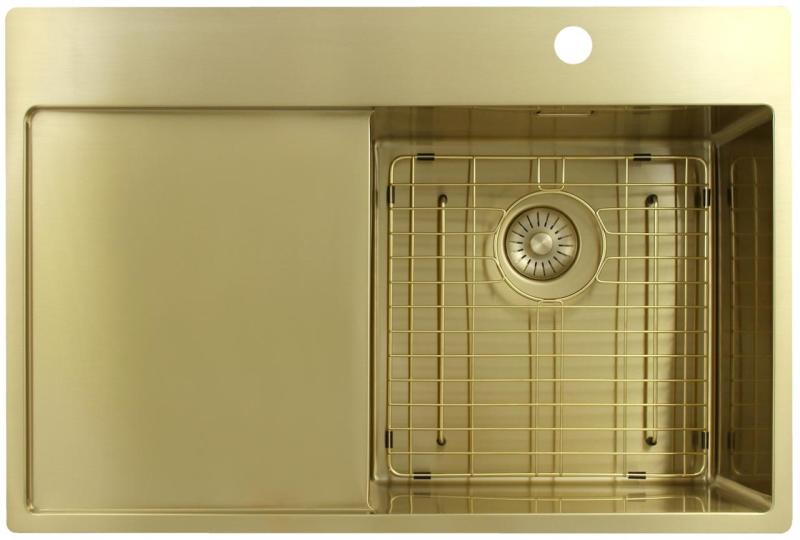 Pure.Sink Exclusivo Évier doré avec égouttoir 78 x 52 cm Robinet à levier droit PEX4078RT-60