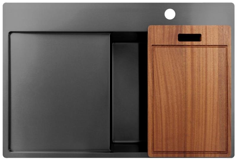 Pure.Sink Exclusivo Gun Metal évier avec égouttoir 78x52 cm Tapwing à droite PEX4078RT-61