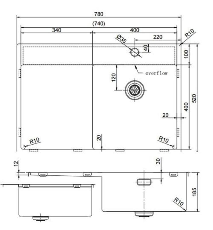 Pure.Sink Exclusivo Gun Metal évier avec égouttoir 78x52 cm Tapwing à droite PEX4078RT-61