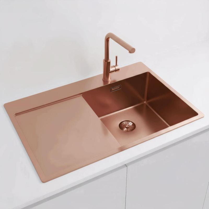 Pure.Sink Exclusivo Évier en cuivre avec égouttoir 78x52 cm Tapwing à droite PEX4078RT-62