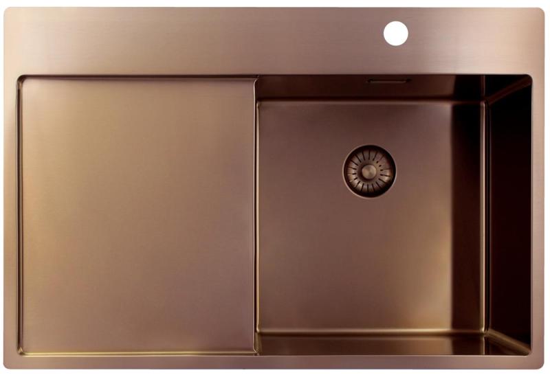 Pure.Sink Exclusivo Évier en cuivre avec égouttoir 78x52 cm Tapwing à droite PEX4078RT-62