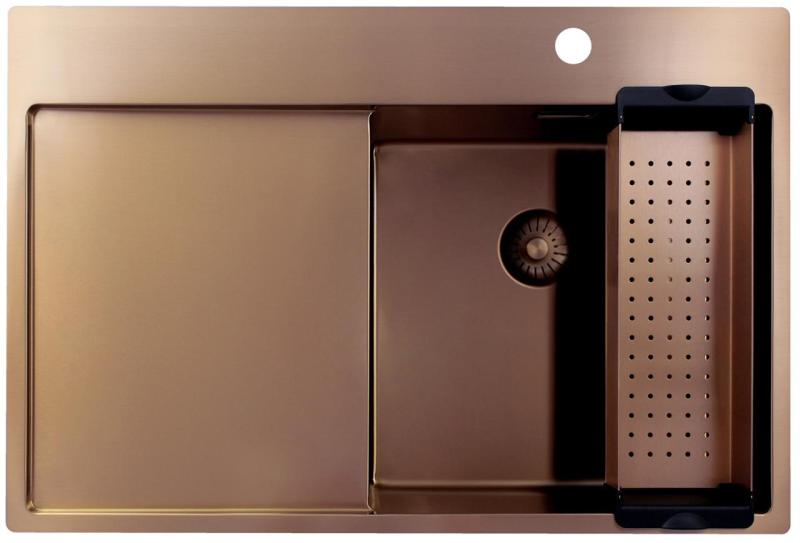 Pure.Sink Exclusivo Évier en cuivre avec égouttoir 78x52 cm Tapwing à droite PEX4078RT-62