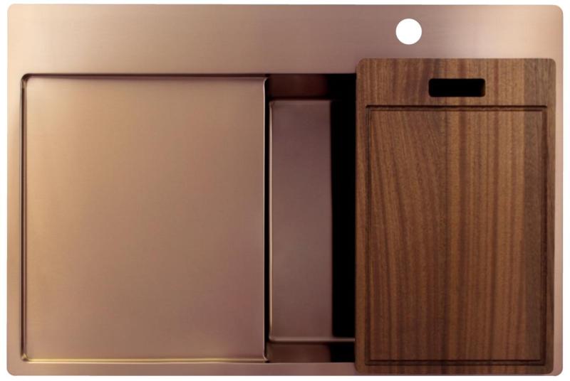 Pure.Sink Exclusivo Évier en cuivre avec égouttoir 78x52 cm Tapwing à droite PEX4078RT-62
