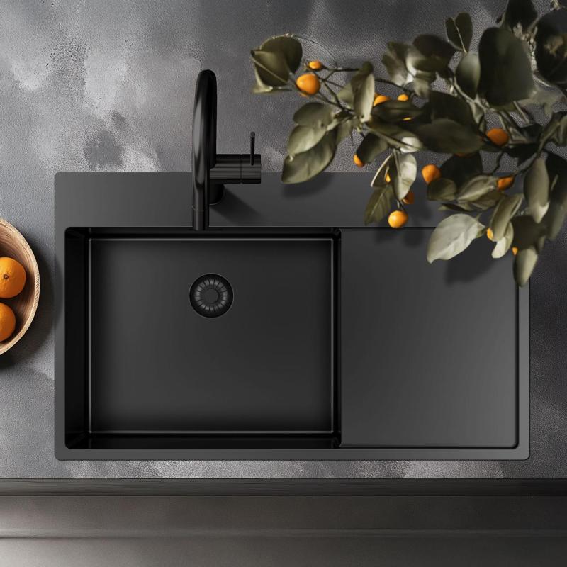 Pure.Sink Exclusivo Gun Metal évier avec égouttoir 86x52 cm Tapwing à gauche PEX5086LT-61