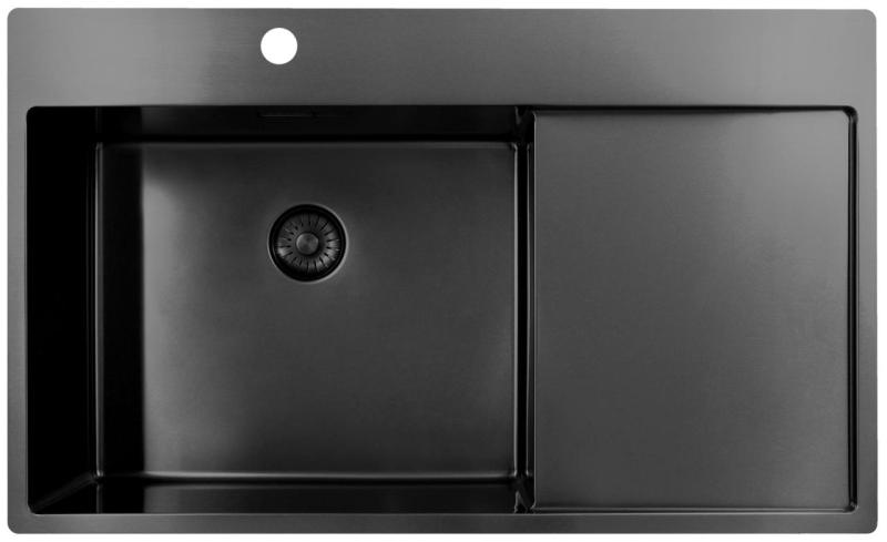 Pure.Sink Exclusivo Gun Metal évier avec égouttoir 86x52 cm Tapwing à gauche PEX5086LT-61