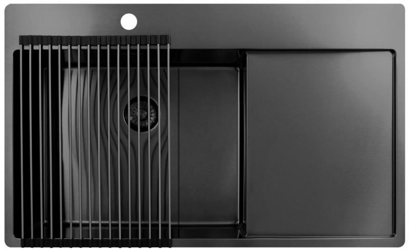 Pure.Sink Exclusivo Gun Metal évier avec égouttoir 86x52 cm Tapwing à gauche PEX5086LT-61