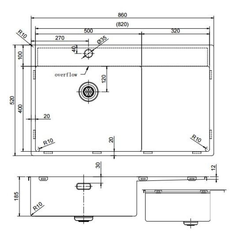 Pure.Sink Exclusivo Gun Metal évier avec égouttoir 86x52 cm Tapwing à gauche PEX5086LT-61