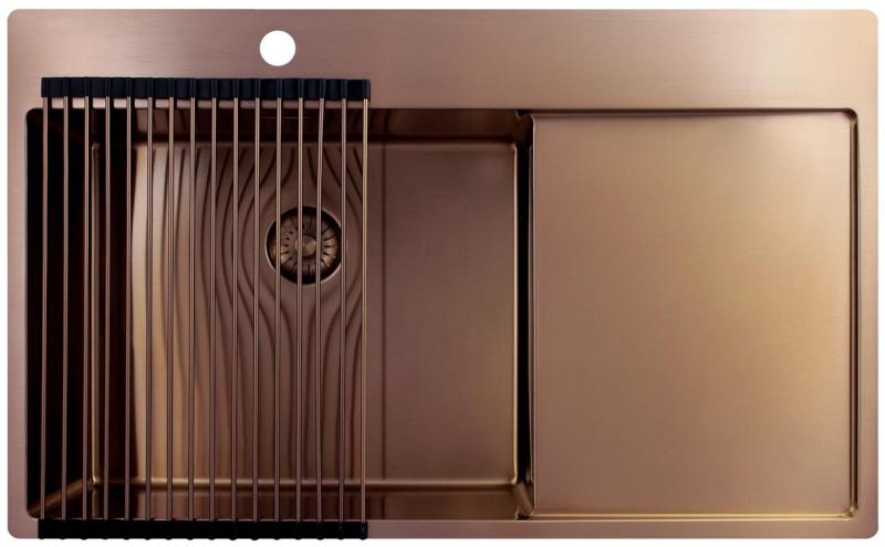 Pure.Sink Exclusivo Évier en cuivre avec égouttoir 86x52 cm Tapwing à gauche PEX5086LT-62