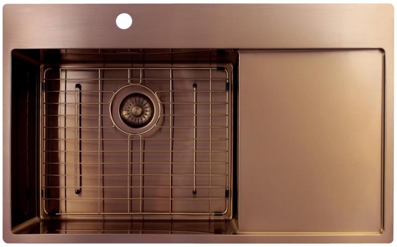 Pure.Sink Exclusivo Évier en cuivre avec égouttoir 86x52 cm Tapwing à gauche PEX5086LT-62