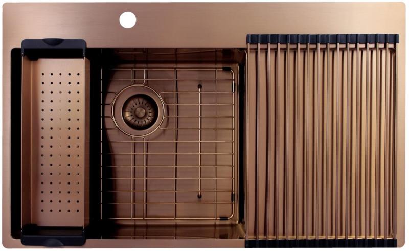 Pure.Sink Exclusivo Évier en cuivre avec égouttoir 86x52 cm Tapwing à gauche PEX5086LT-62