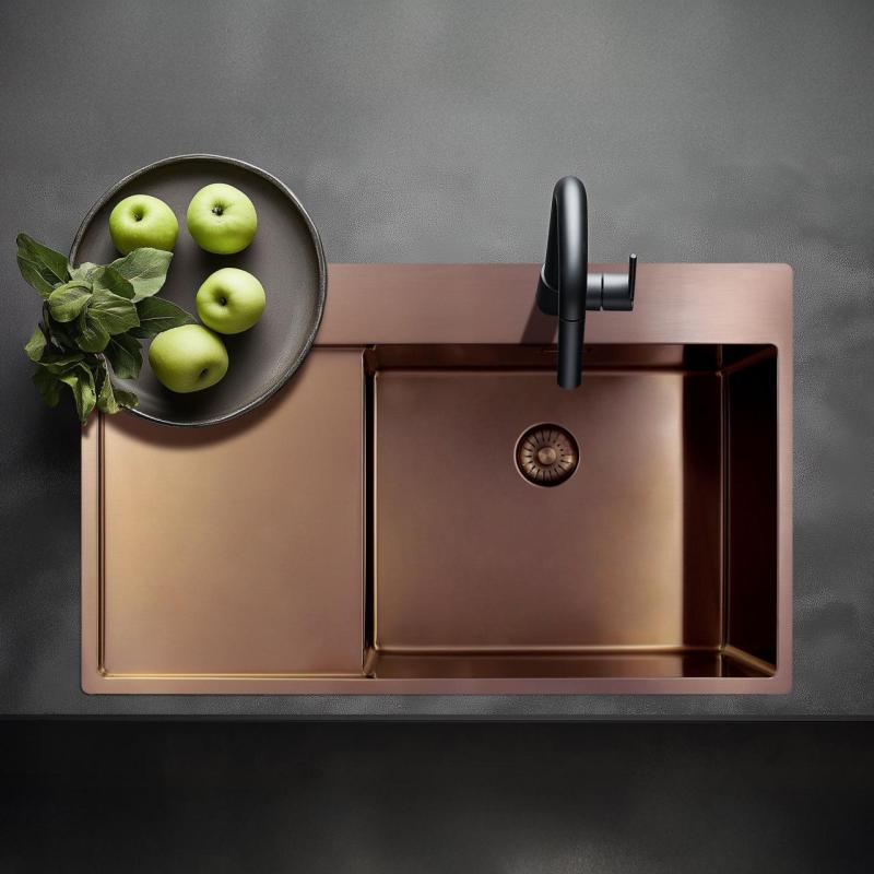 Pure.Sink Exclusivo Évier en cuivre avec égouttoir 86x52 cm Tapwing à gauche PEX5086LT-62