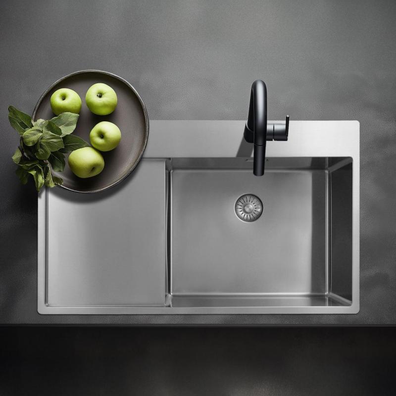 Pure.Sink Exclusivo Évier en inox avec égouttoir 86x52 cm Tapwing à droite PEX5086RT-02